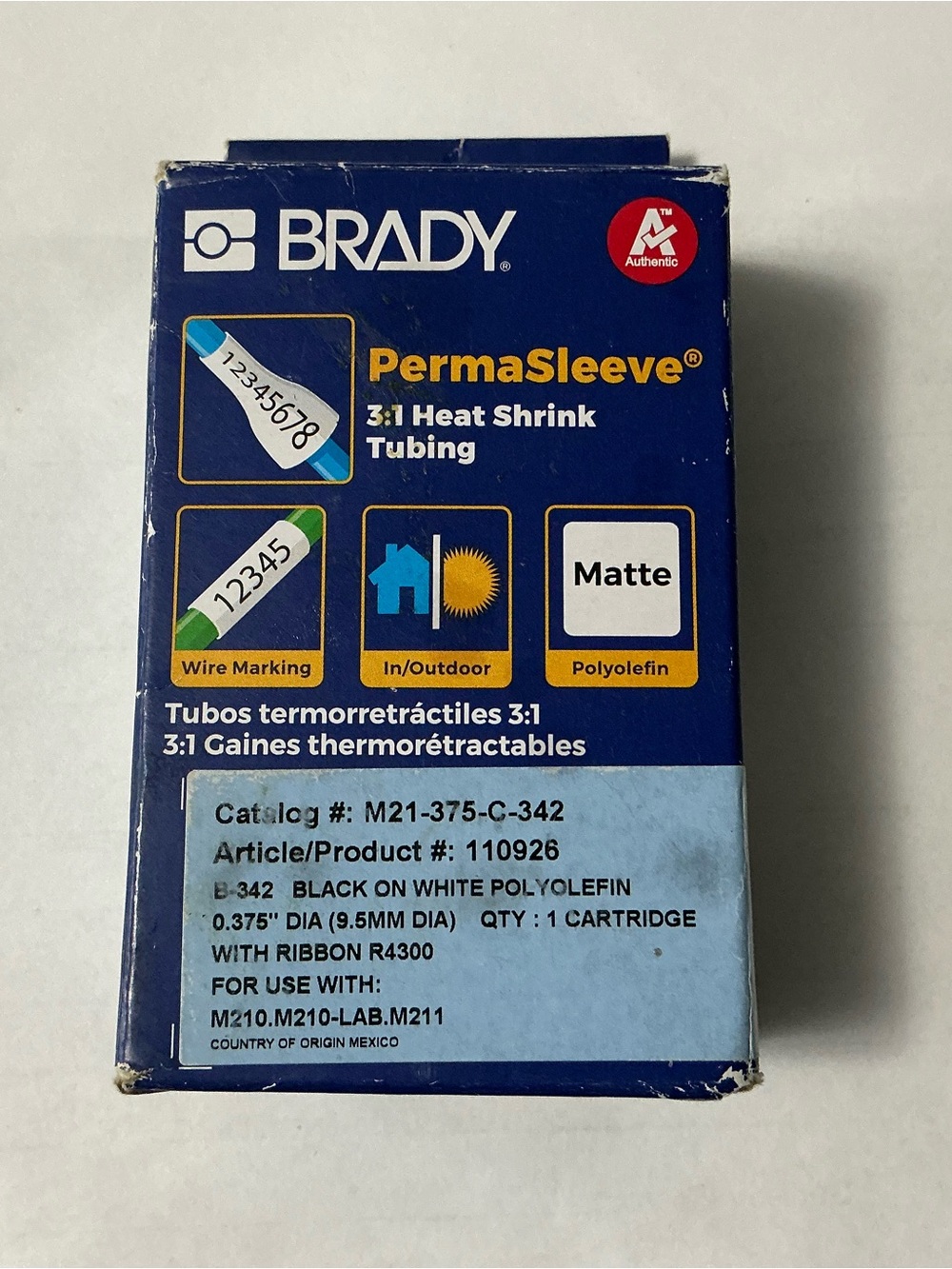 Brady M21-375-C-342 PermaSleeve Heat Shrink Tubing New Sealed